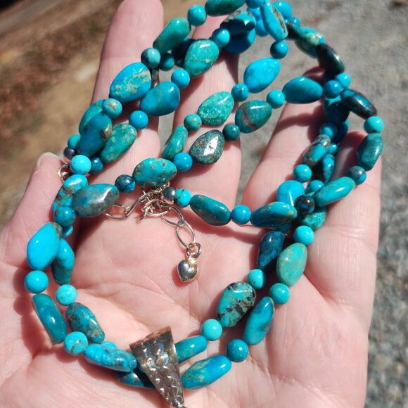 Jay King DTR Mine Finds Two Strand Turquoise Necklace with Pendant 925 Sterling - Picture 2 of 12